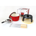 Wholesale Cheese Melter Fondue Pot Tools Red Chocolate Melting Set Fondue Cooking Pot With Cover Forks